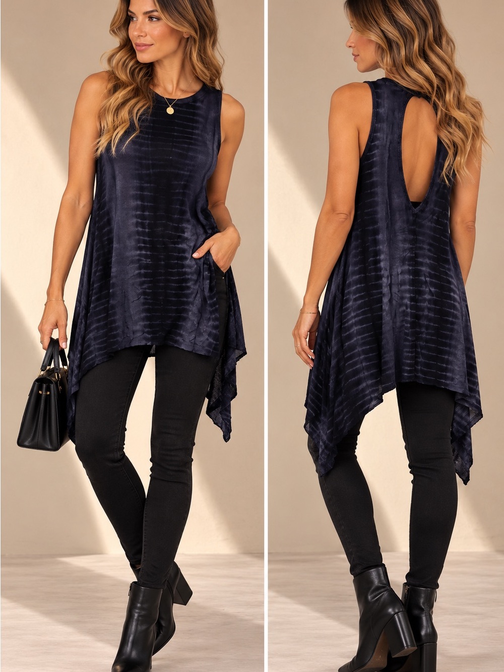 Rock gothic Sleeveless black grey Tie-Dye Handkerchief Hem Top